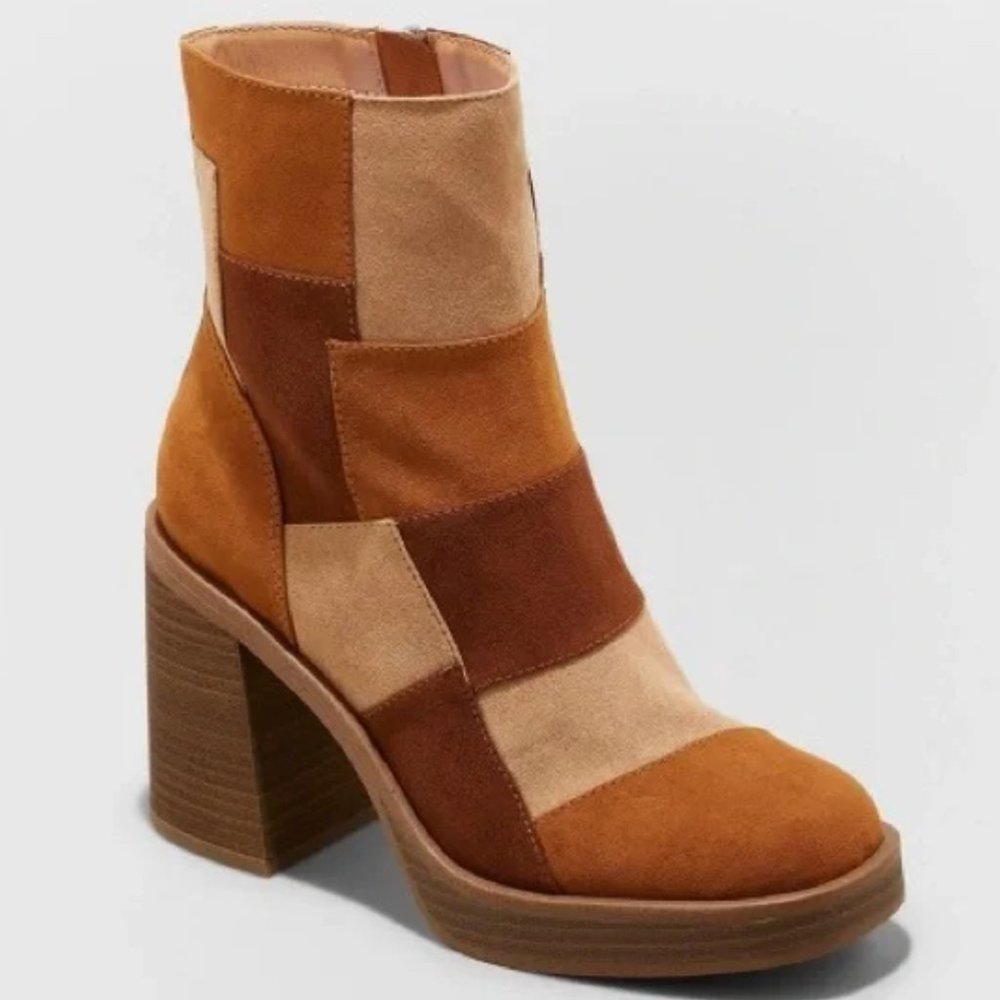 NWOT Universal Thread Target Patchwork Boots Brown Size 10 Women’s